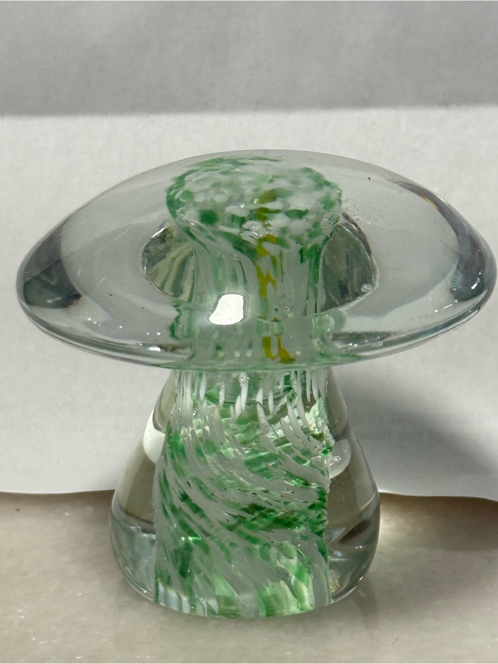 Handblown Glass Mushroom Sculpture in Green and Clear